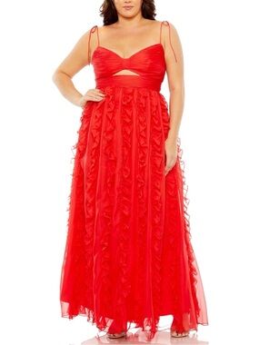 NWOT Mac Duggal $498 MSRP Cherry Ruffle Cut-Out Empire Waist Chiffon Gown 14W